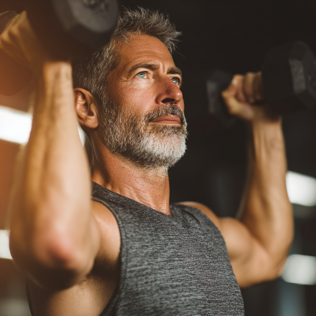Middle-aged adult man engaged in functional strength training session